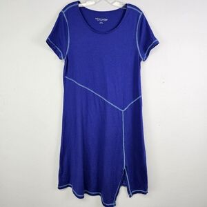 Soft Surroundings Dress Blue Soft Knit Assymetrical Topstitching.Sz  M Coastal